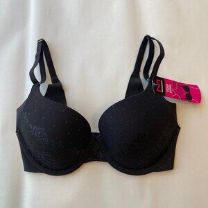 Maidenform Push Up Smoothing Underwire Bra 34C Black Jacquard Lace NWT